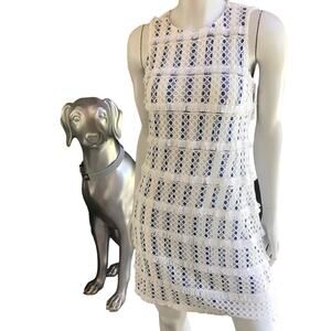 NEW Vince Camuto Lace Fringe Blue White Striped Dress Women's Size 4 NWT $168
